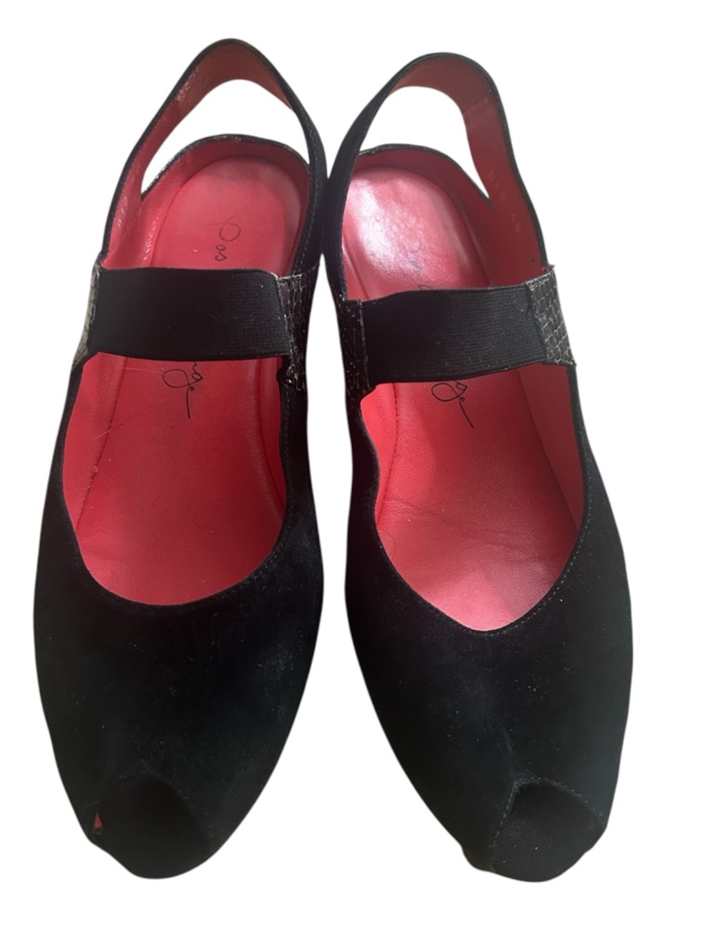 Pas de Rouge Peep-Toe Slingback Hidden Wedge & Signature Red Leather Insole